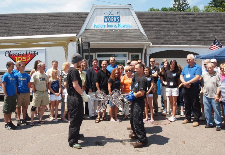 Ice Ribbon Cutting at the Grand Opening of the Sculpted Ice Works Factory Tour & Ice Harvest Museum