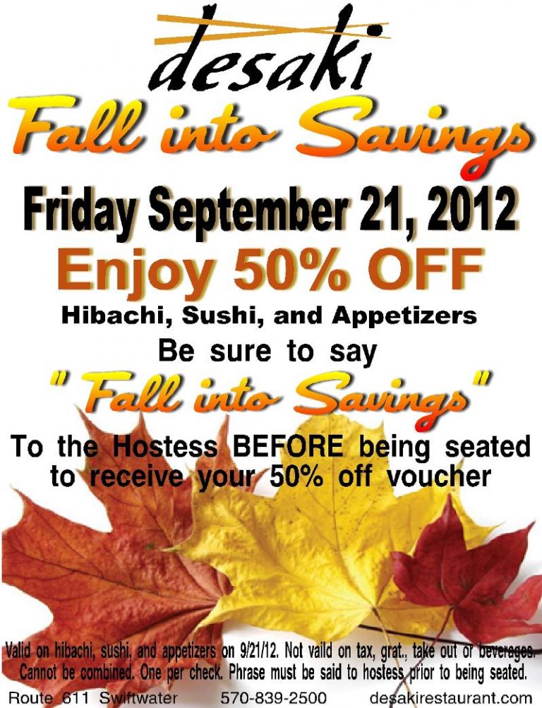 Get 50% OFF Hibachi, Sushi and Appetizers at desaki Restaurant on Friday September, 21st, 2012